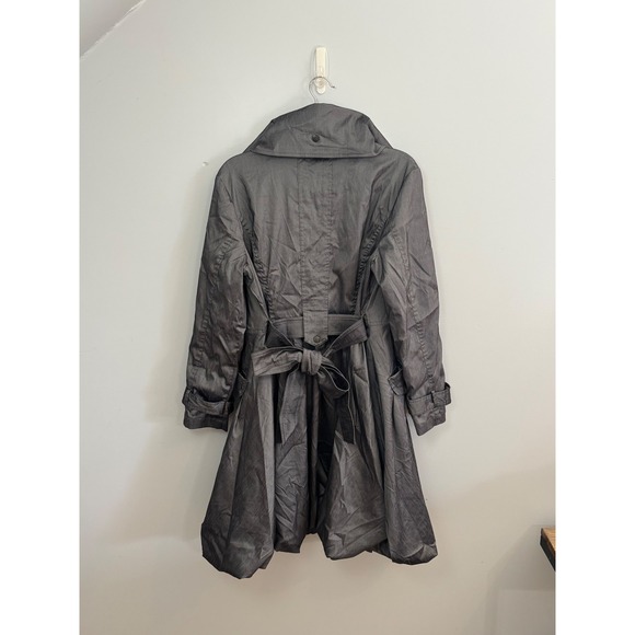Samuel Dong Metallic Gray Bubble Hem Trench Coat Jacket Women Size M - Picture 4 of 8